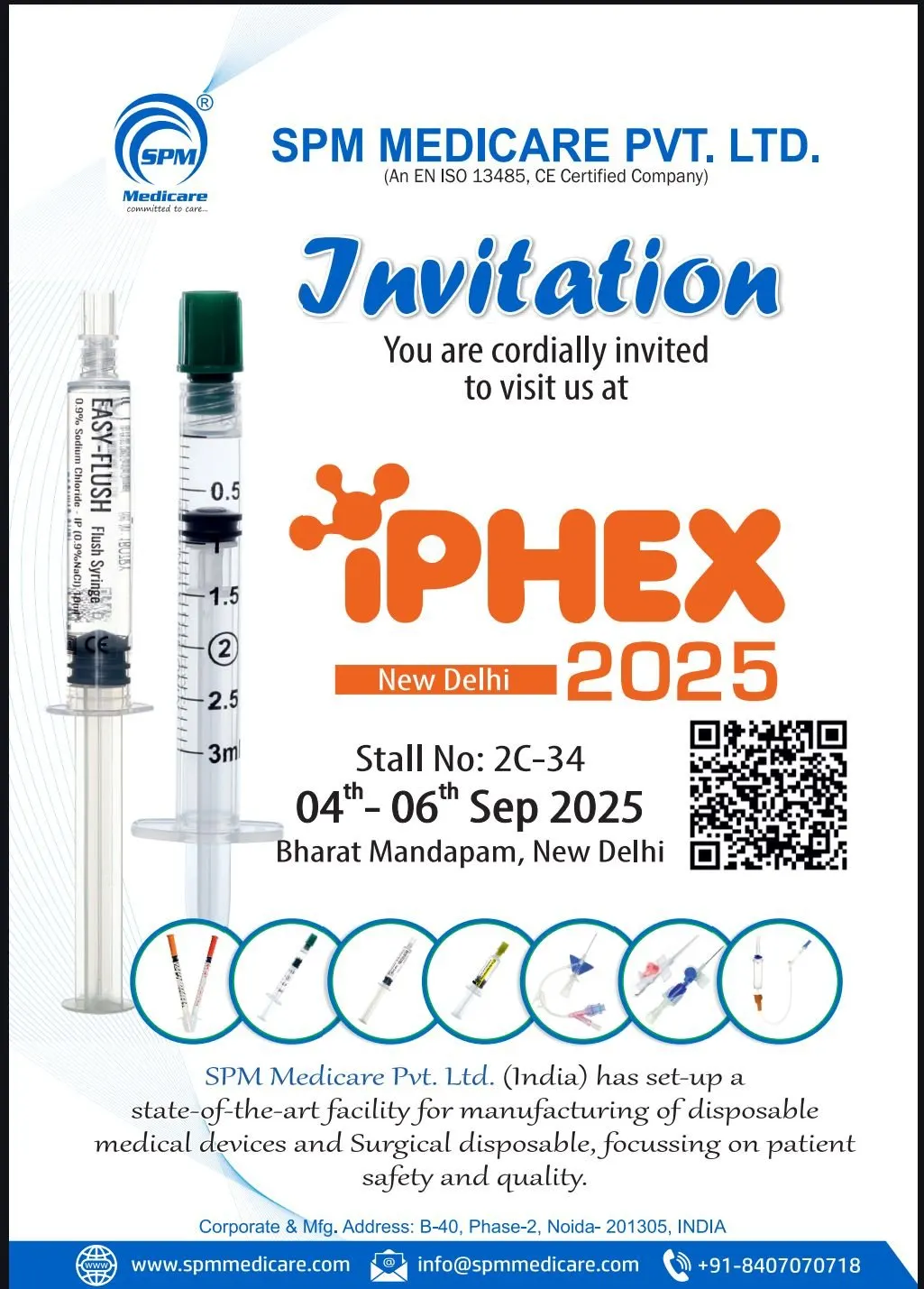 SPM Medicare invitation to iPHEX 2025, Stall 2C-34, Bharat Mandapam, New Delhi